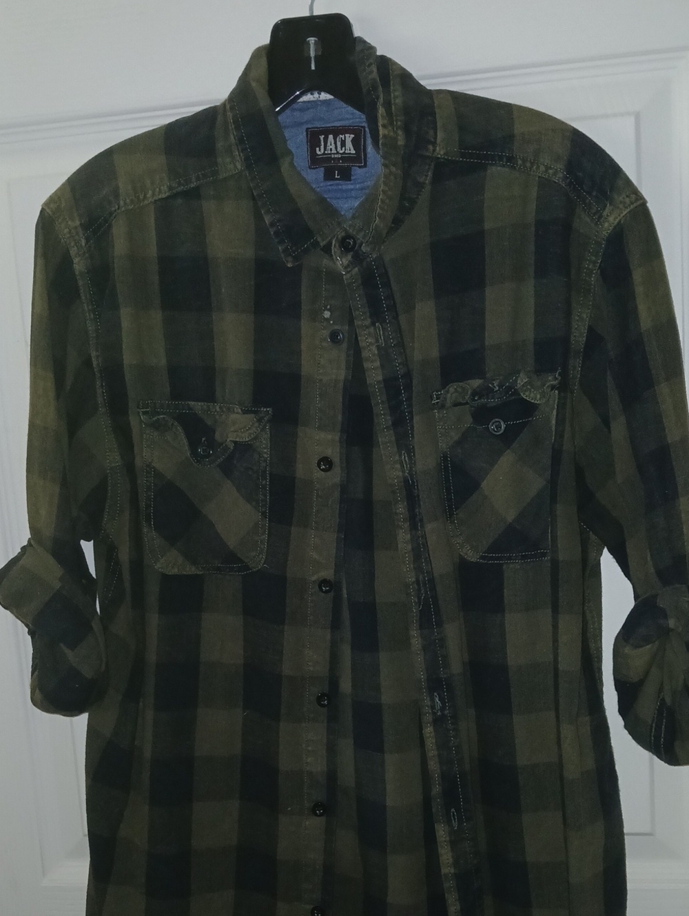 JACK Men's Olive & Black Plaid Button-Up Shirt